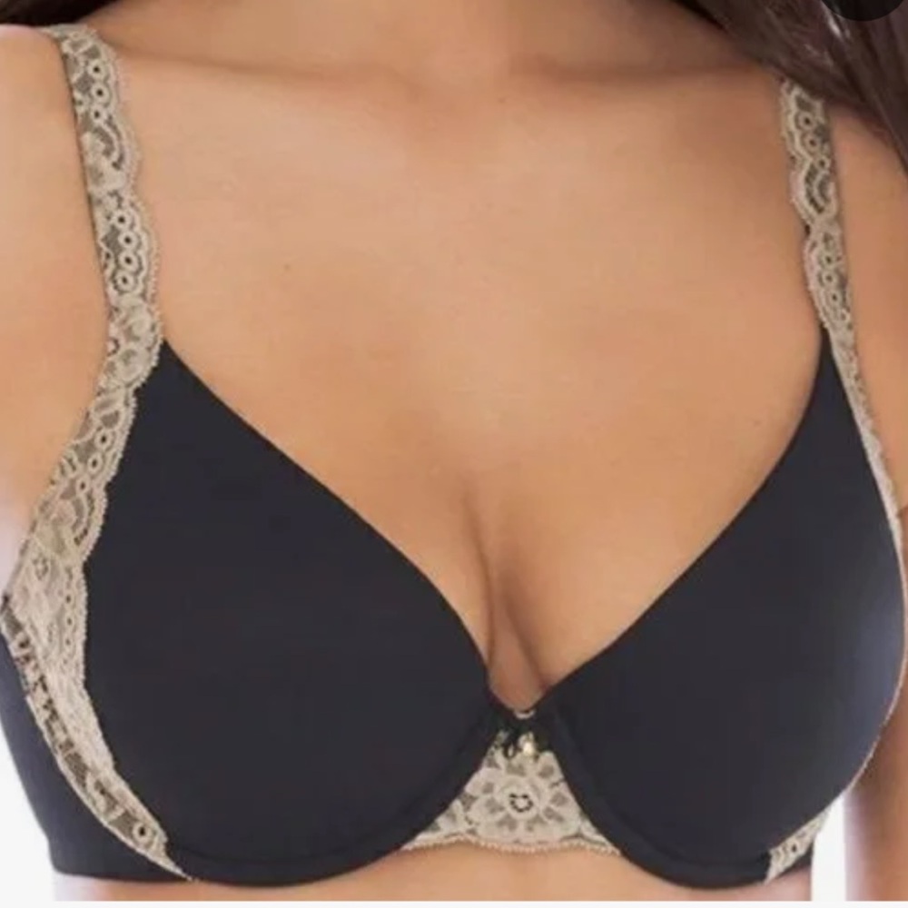 SOMA Embraceable Full Coverage Black and Beige Lace Trim Bra